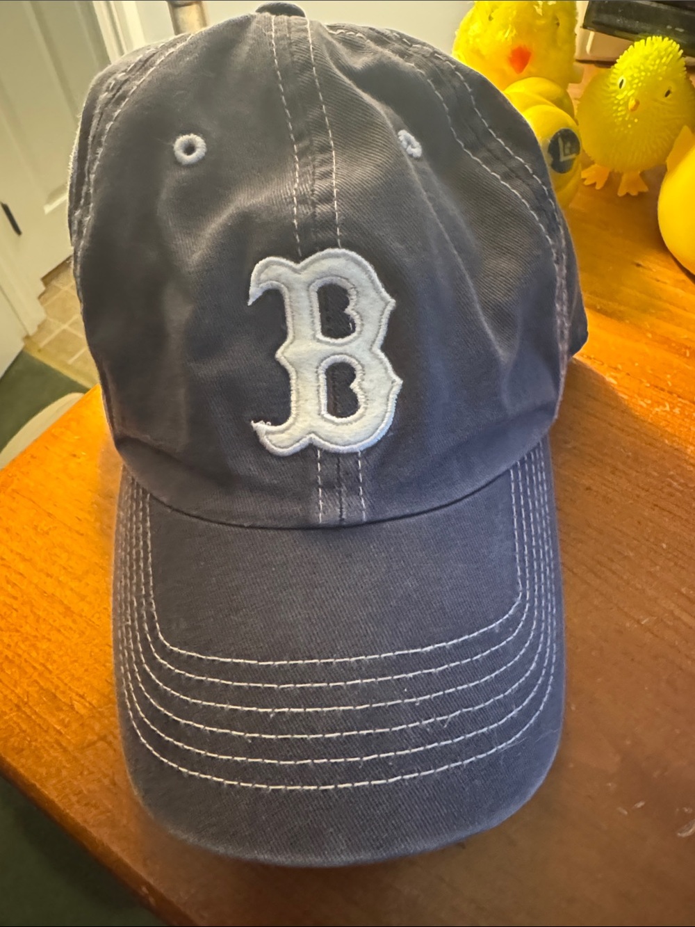 Boston 'B' Red Sox Baseball Cap - Navy with White Stitching Fitted Large